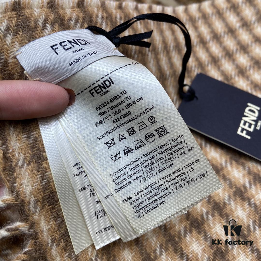 FENDI Autumn Winter New Checkered Double-Sided Fringe Scarf – Unisex Wear, Non-Irritating, Soft and Durable, 75% Wool 25% Cashmere, 30*180cm