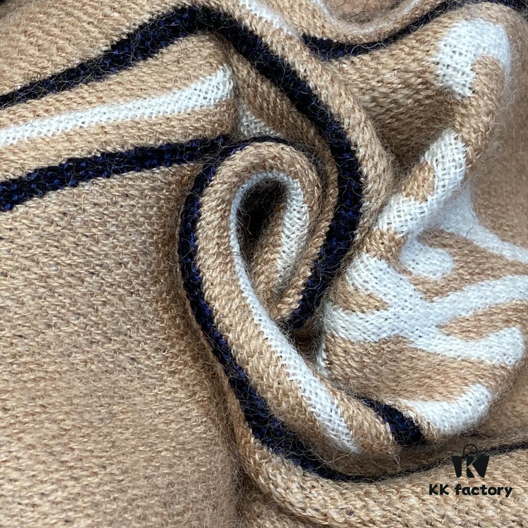 FENDI Double-Sided Novelty Monogram Scarf Shawl - Beige and Navy Blue, 100% Wool, Soft and Warm, 70*180cm