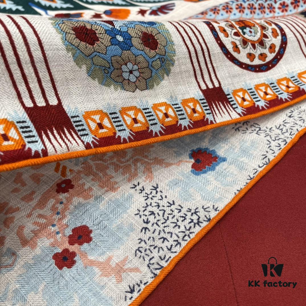 Hermes 100% Silk Cashmere Paisley Floral Scarf, 140x140cm