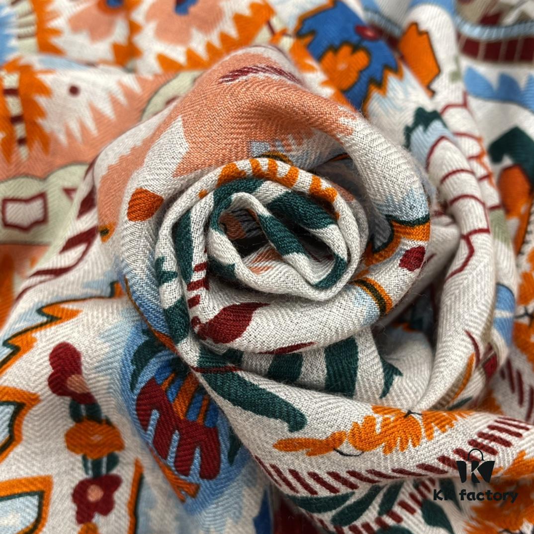Hermes 100% Silk Cashmere Paisley Floral Scarf, 140x140cm