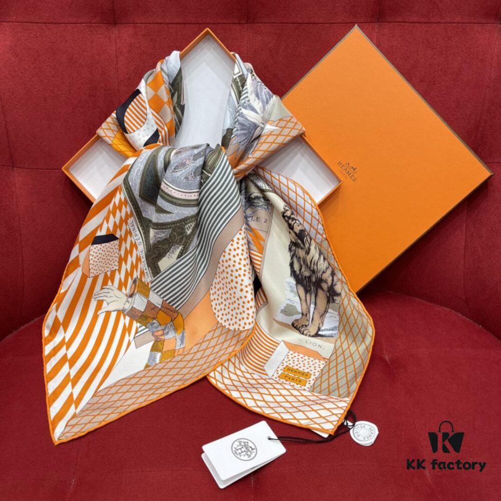 HERMES - New Opera House Design, Creative and Artistic Pattern Combining Wildlife and Geometric Elements with Whimsical Charm, 100% Mulberry Silk, 90*90 CM