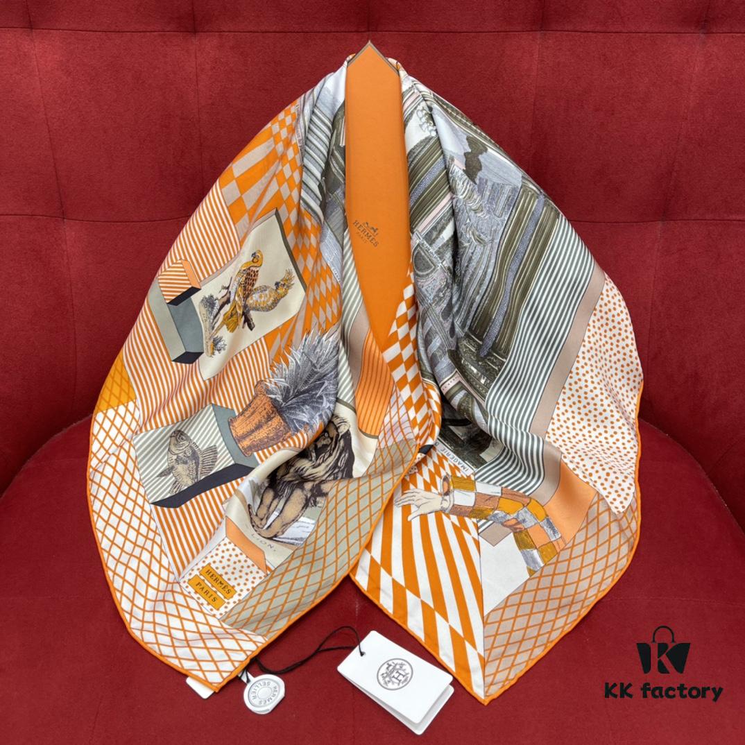 HERMES - New Opera House Design, Creative and Artistic Pattern Combining Wildlife and Geometric Elements with Whimsical Charm, 100% Mulberry Silk, 90*90 CM