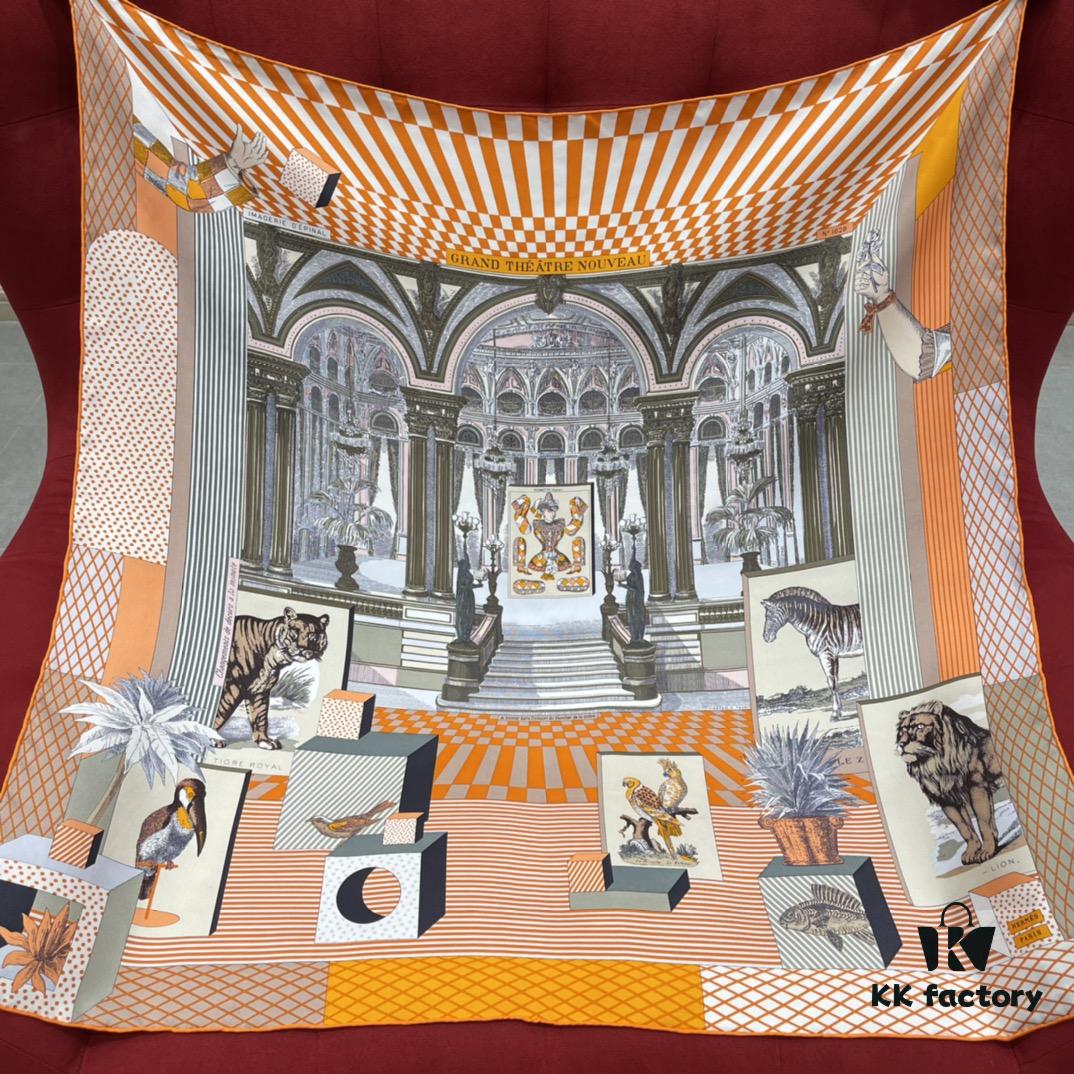 HERMES - New Opera House Design, Creative and Artistic Pattern Combining Wildlife and Geometric Elements with Whimsical Charm, 100% Mulberry Silk, 90*90 CM