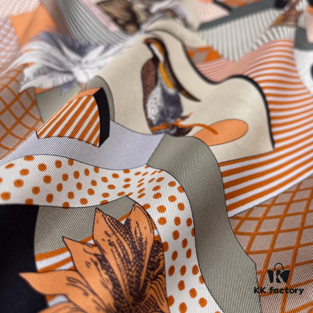 HERMES - New Opera House Design, Creative and Artistic Pattern Combining Wildlife and Geometric Elements with Whimsical Charm, 100% Mulberry Silk, 90*90 CM