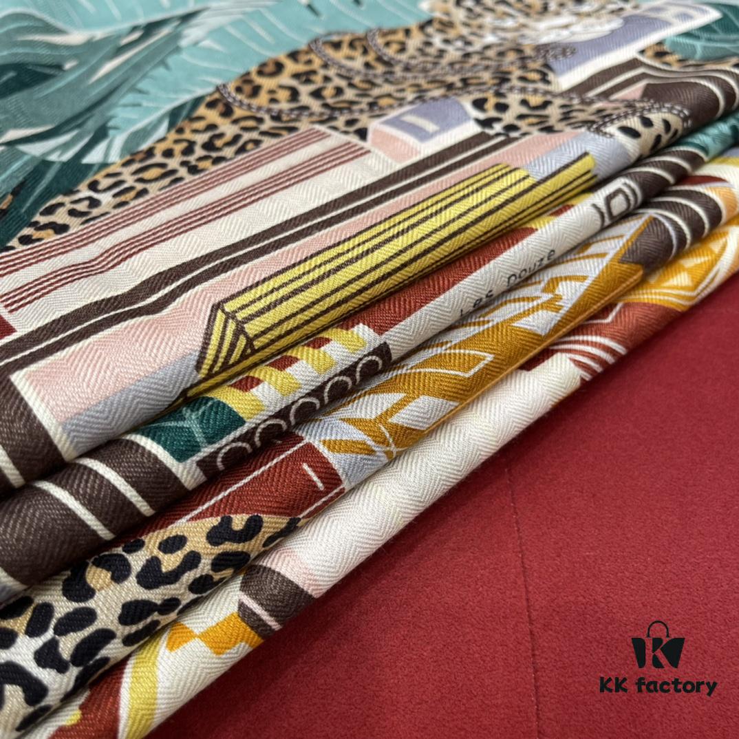 Hermes Shawl with Twelve Leopard Motif, 70% Cashmere and 30% Mulberry Silk, Popular 140x140 Size