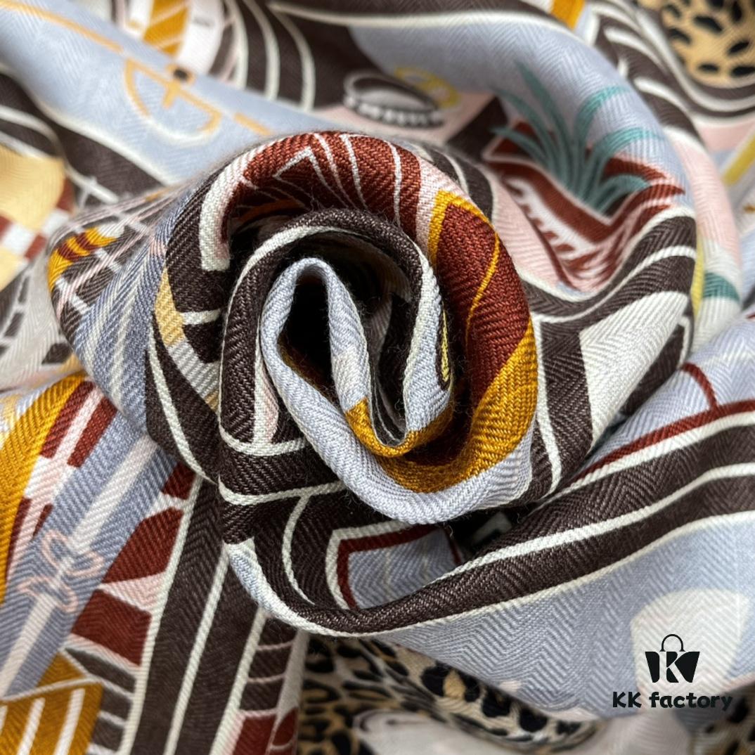 Hermes Shawl with Twelve Leopard Motif, 70% Cashmere and 30% Mulberry Silk, Popular 140x140 Size