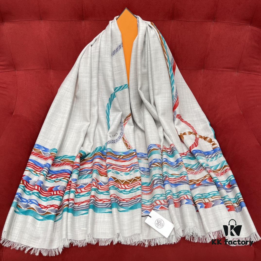 Hermes Bathrobe Shawl 90*180cm 70% Cashmere 30% Mulberry Silk Plaid Scarf Suitable for All Seasons Velvet Fabric Warm in Winter Cool in Summer
