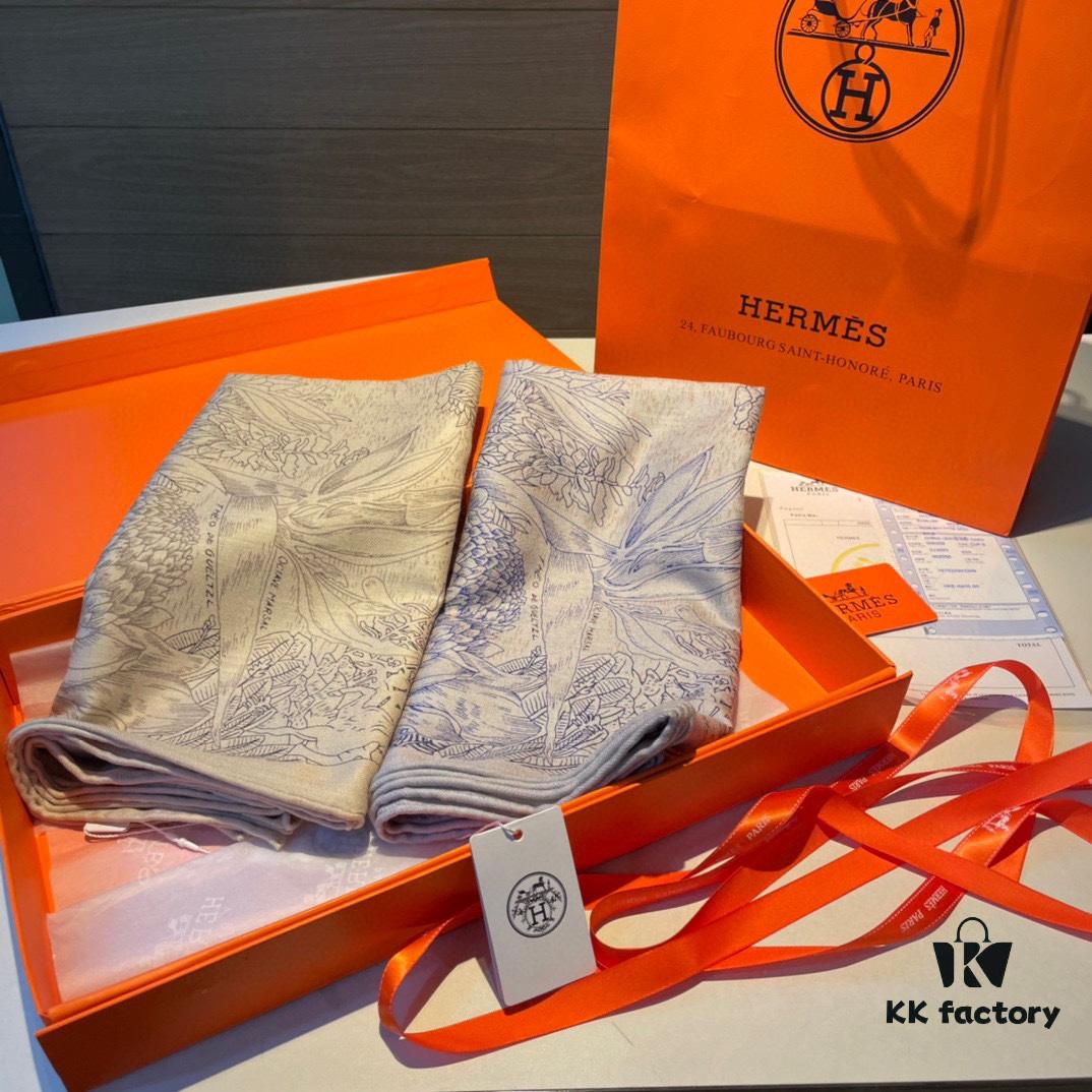 Hermes Rare Garden Sketch Collection Scarf - Exquisite Silk Cashmere Blend, 140x140cm