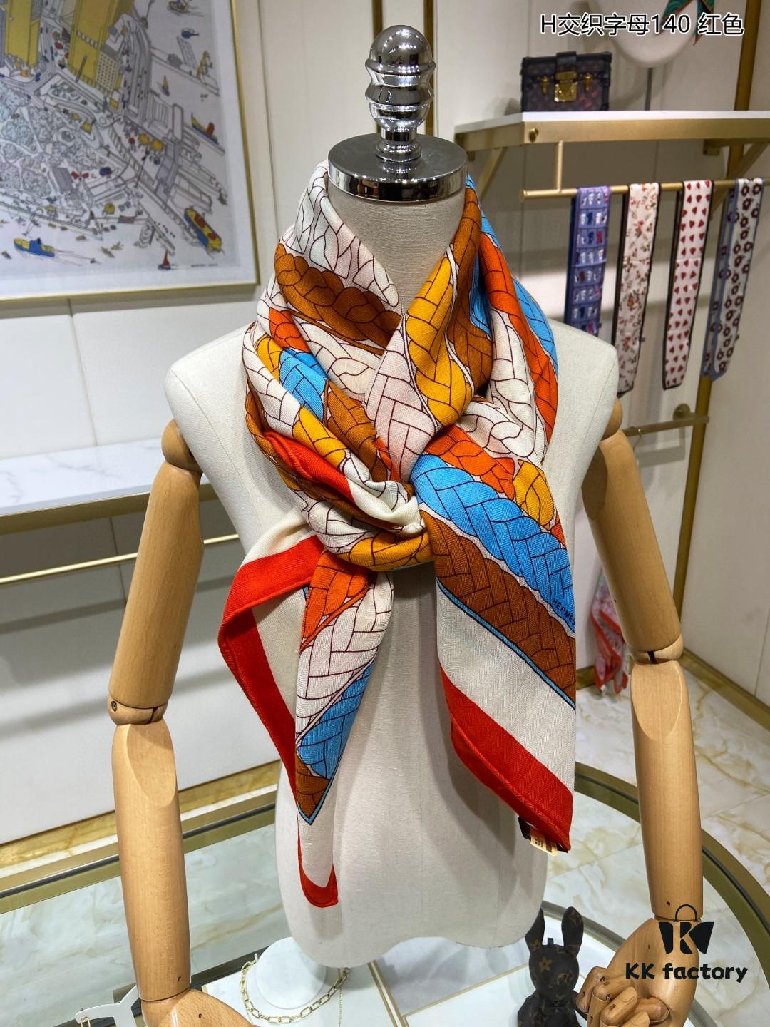 New Cashmere H Interlocking Letter 140 Scarf, 70% Cashmere + 30% Silk, Luxurious Blend, Premium Craftsmanship, Elegant Texture with 3D Pattern