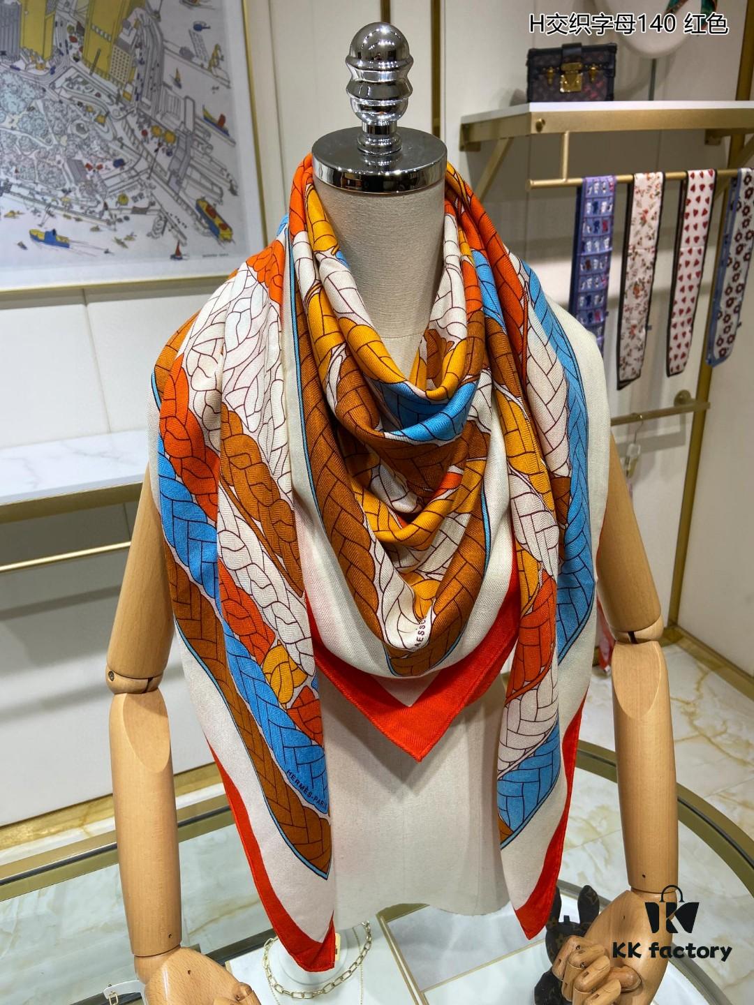 New Cashmere H Interlocking Letter 140 Scarf, 70% Cashmere + 30% Silk, Luxurious Blend, Premium Craftsmanship, Elegant Texture with 3D Pattern