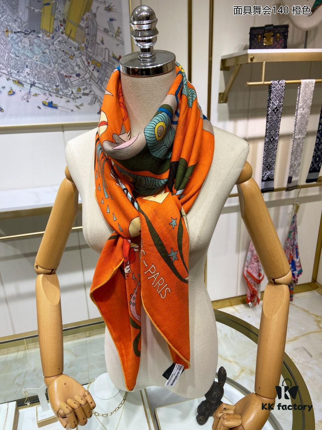 New Cashmere Scarf 'Masquerade Ball 140' – Premium Craftsmanship, 70% Cashmere + 30% Silk, 140cm x 140cm