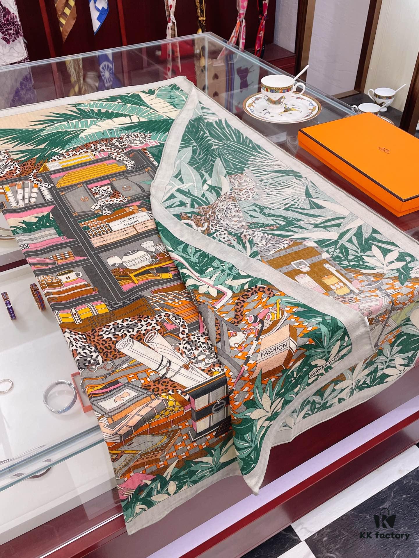 Hermes Counter Synchronized Luxury Cashmere Scarf 【Twelve Leopard Design🐆】Top Craftsmanship, Highly Recommended for Its Stunning Appearance and Exceptional Value