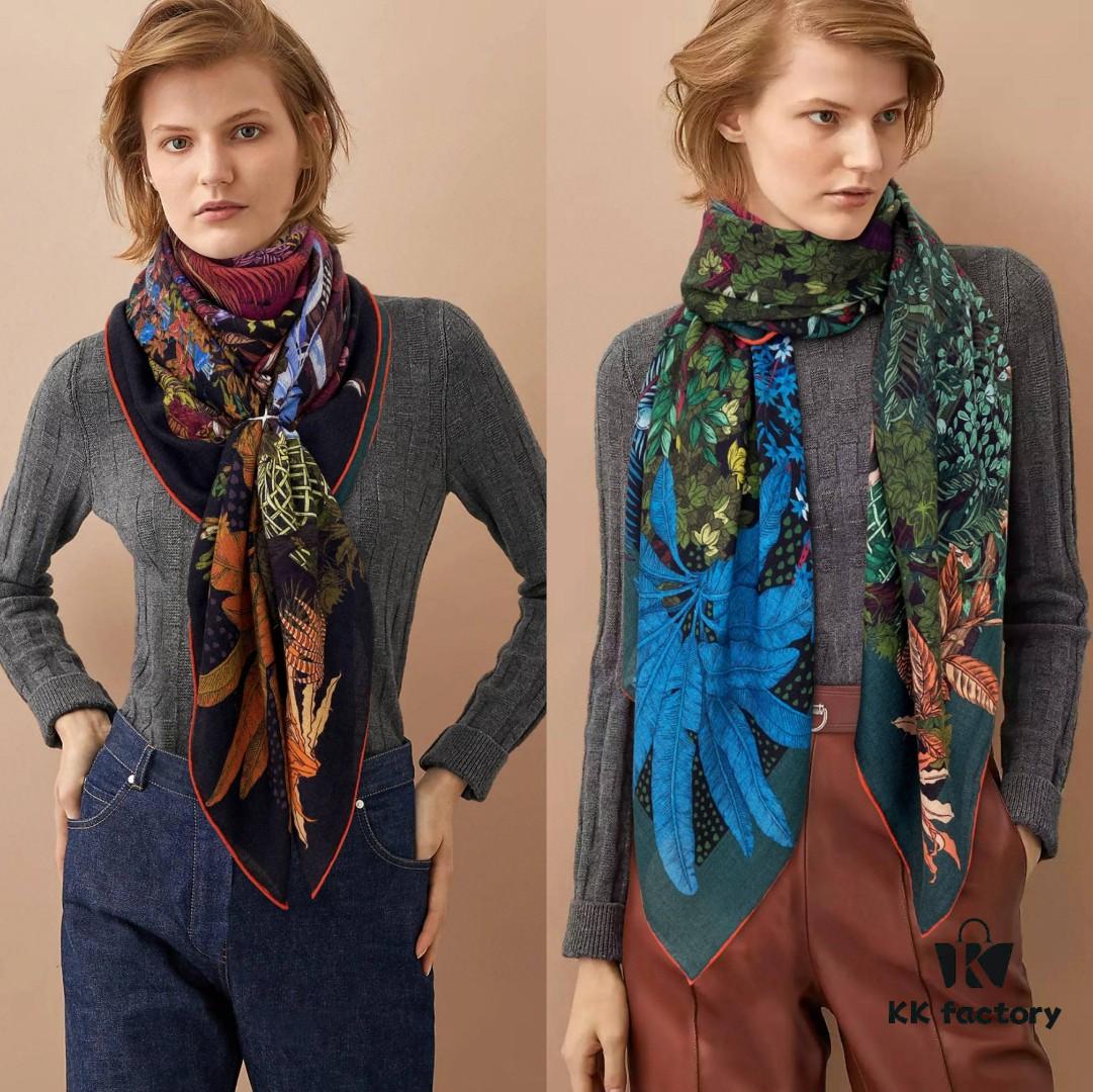 New Cashmere Scarf 🆕🏇🏇 Gorgeous Design Loved by All! 💕【Castle in the Flower Double-Sided 140】Cashmere Square Scarf, Two-Sided Dual Color, Top-Grade Craftsmanship, Exceptional Value! Perfect Gift 🎁💟