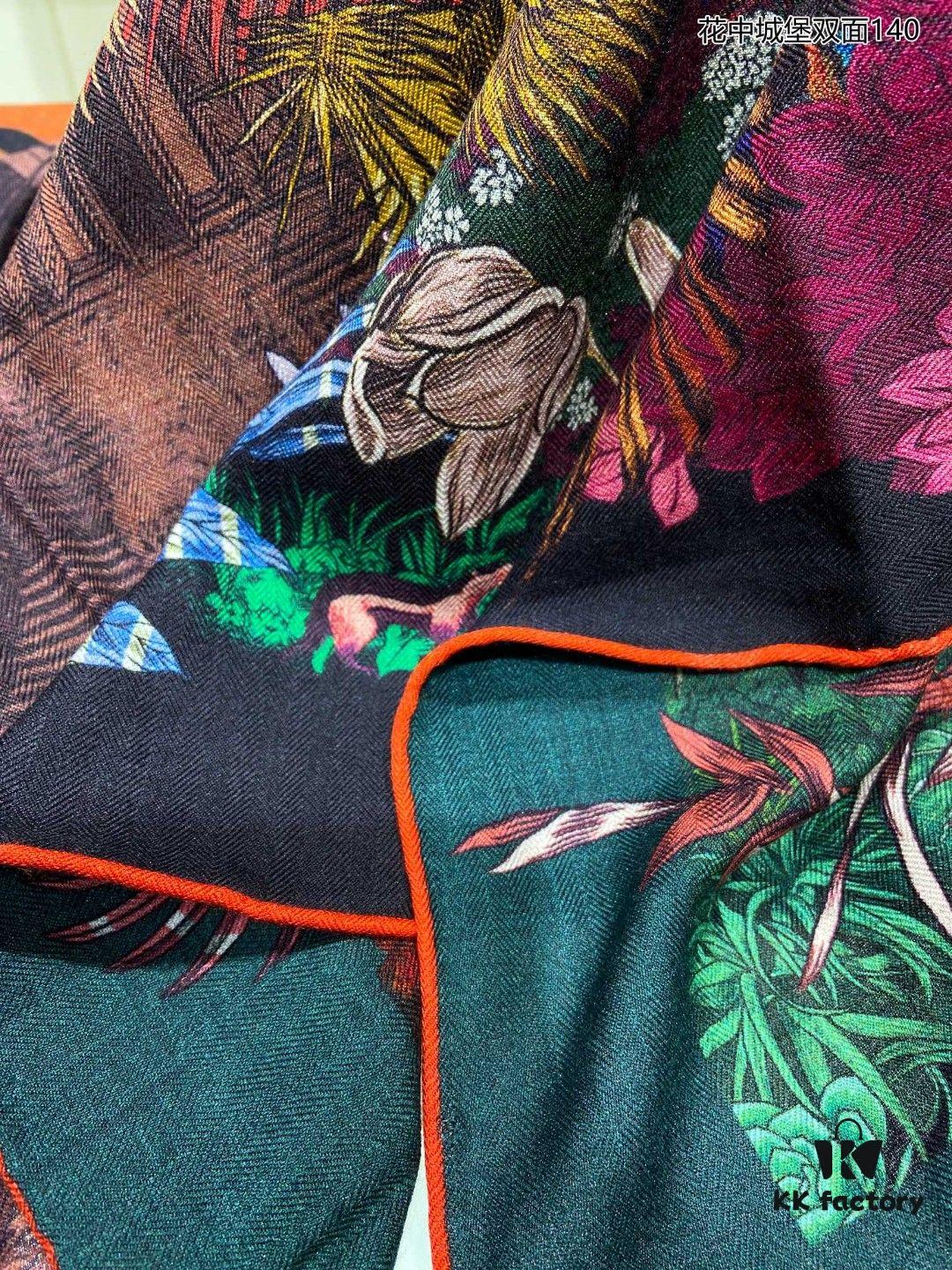 New Cashmere Scarf 🆕🏇🏇 Gorgeous Design Loved by All! 💕【Castle in the Flower Double-Sided 140】Cashmere Square Scarf, Two-Sided Dual Color, Top-Grade Craftsmanship, Exceptional Value! Perfect Gift 🎁💟