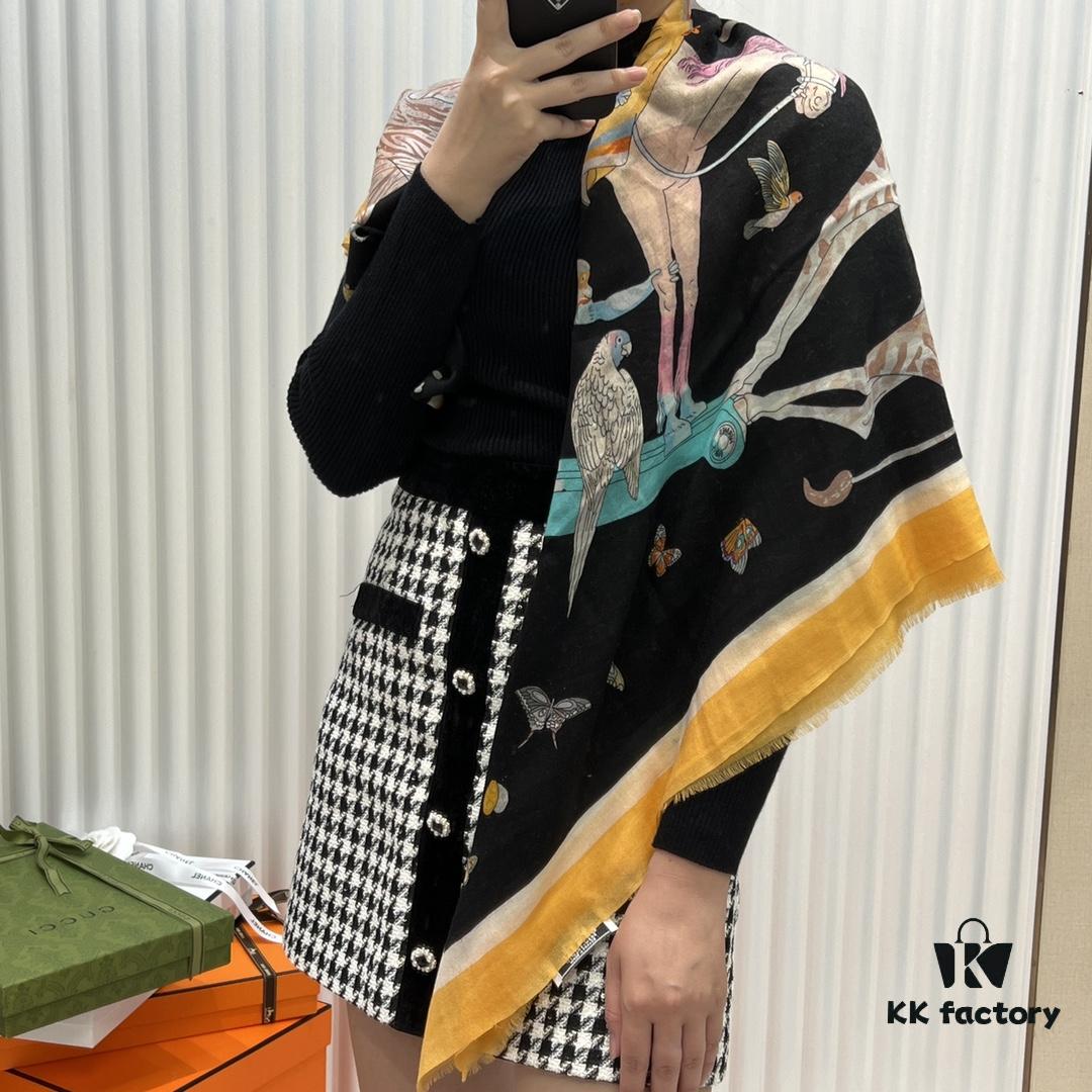 Hermès 1:1 Pattern Cashmere Scarf – Authentic 300-Thread Pure Cashmere, Upgraded Fabric, 100*200 cm, In Stock in Three Colors