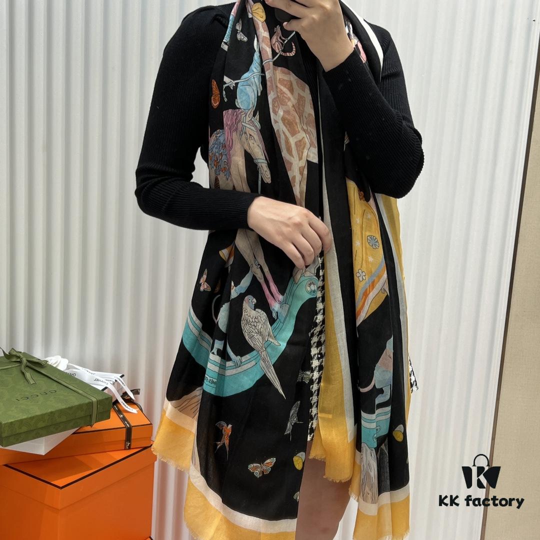 Hermès 1:1 Pattern Cashmere Scarf – Authentic 300-Thread Pure Cashmere, Upgraded Fabric, 100*200 cm, In Stock in Three Colors