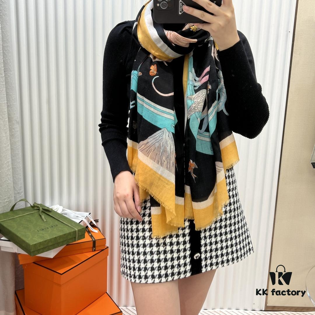 Hermès 1:1 Pattern Cashmere Scarf – Authentic 300-Thread Pure Cashmere, Upgraded Fabric, 100*200 cm, In Stock in Three Colors