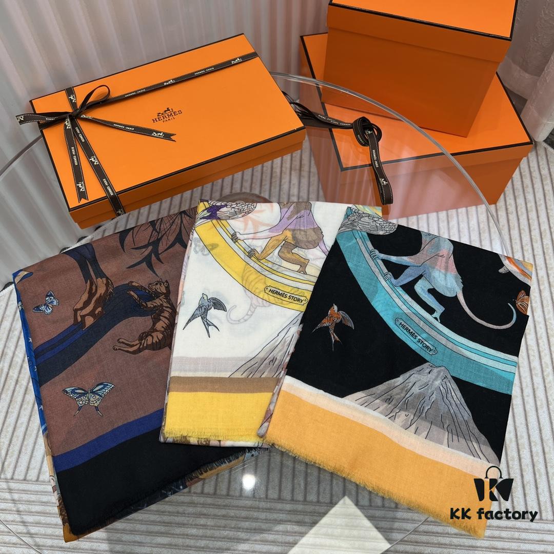 Hermès 1:1 Pattern Cashmere Scarf – Authentic 300-Thread Pure Cashmere, Upgraded Fabric, 100*200 cm, In Stock in Three Colors