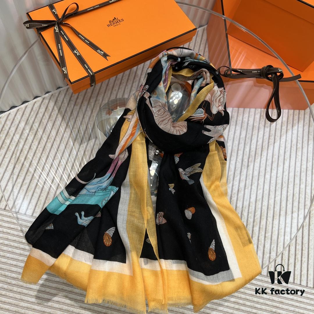 Hermès 1:1 Pattern Cashmere Scarf – Authentic 300-Thread Pure Cashmere, Upgraded Fabric, 100*200 cm, In Stock in Three Colors