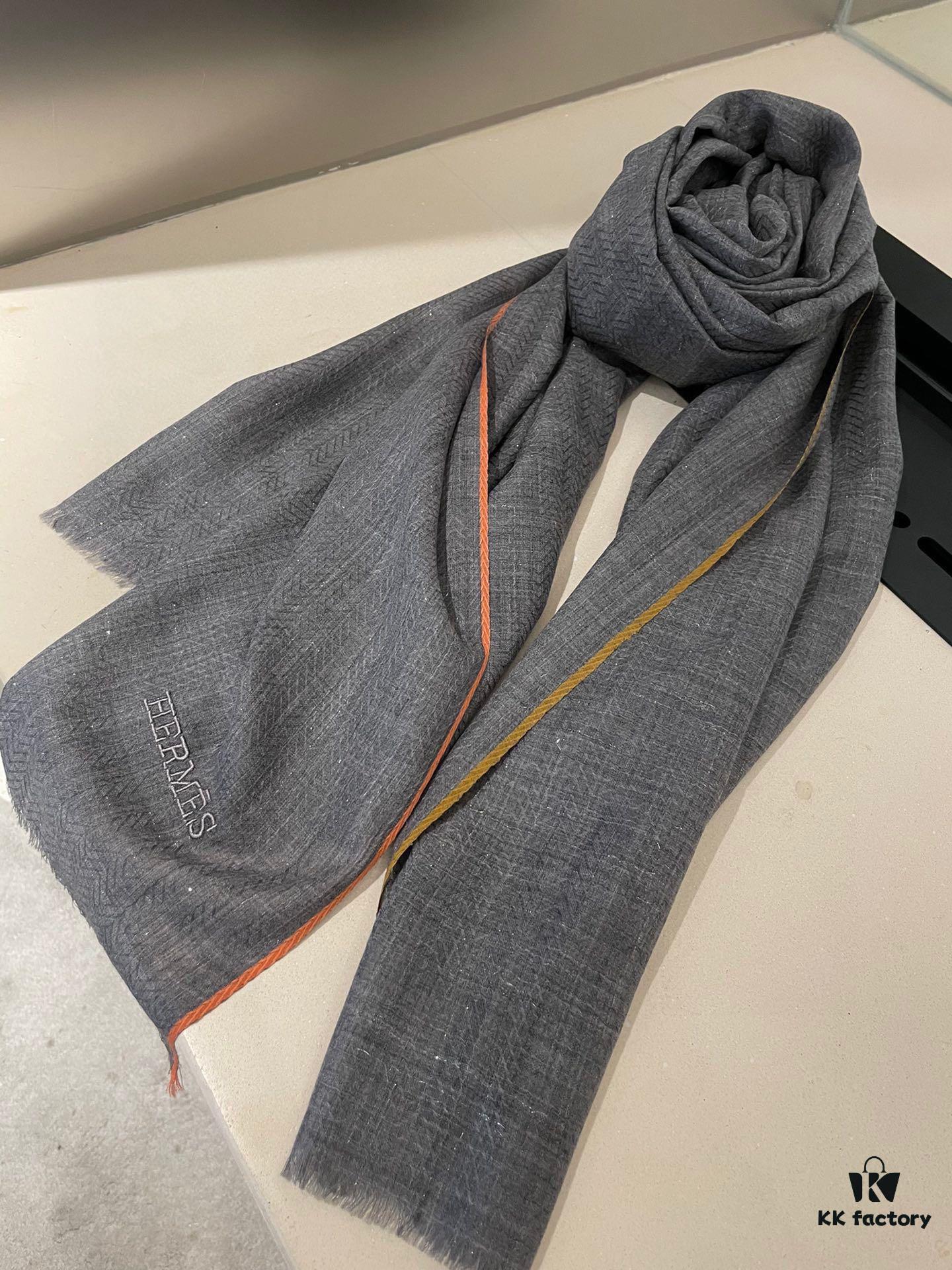 Hermès-style Luxury Scarf with Metal Frame Design, Made from Kashmiri Cashmere
