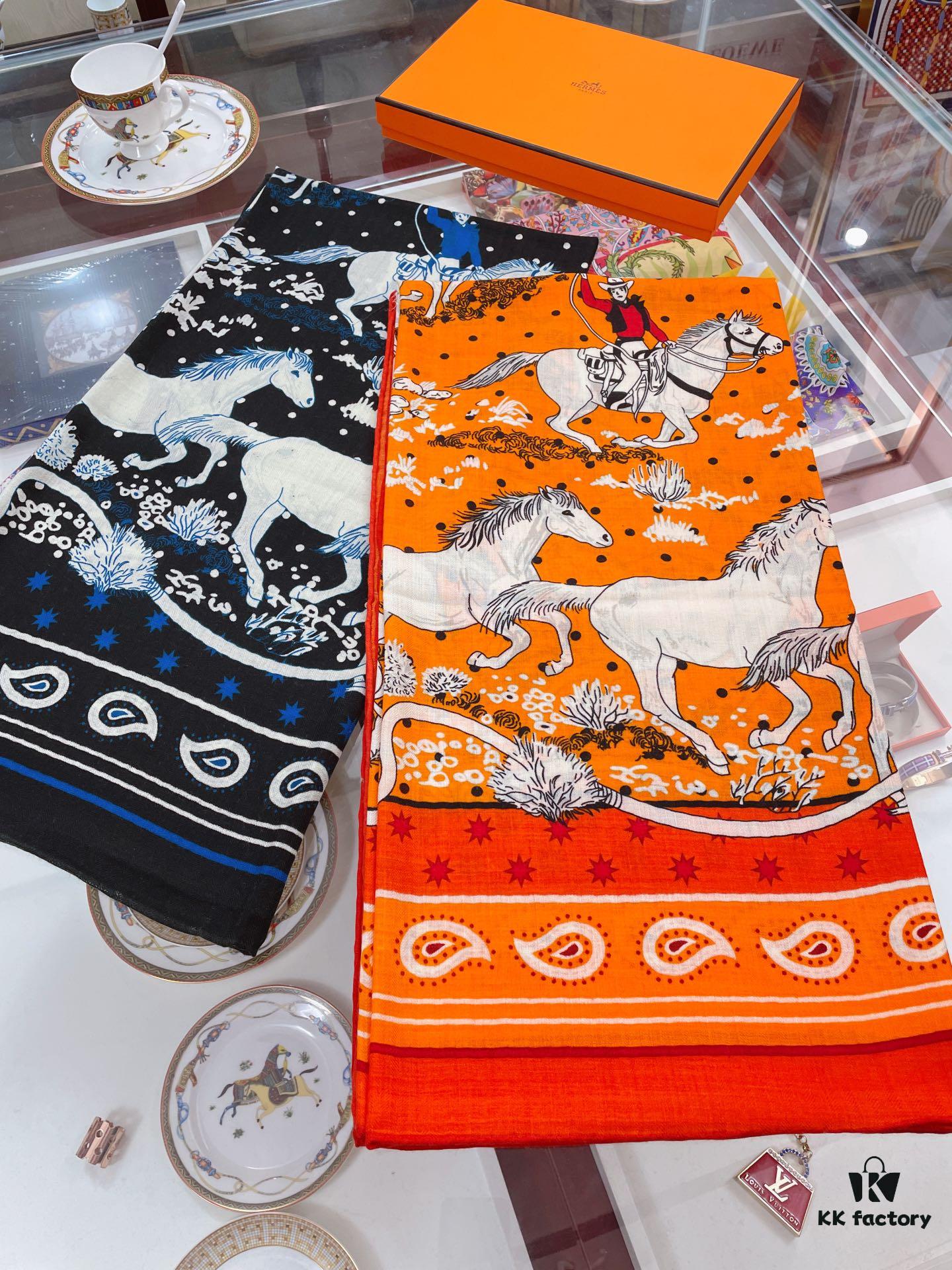 Chic New Arrival! [Galloping Horse 140] Cashmere Scarf – 70% Cashmere + 30% Silk, Luxurious Craftsmanship, Elegant 3D Pattern, Premium Quality at an Unbeatable Value