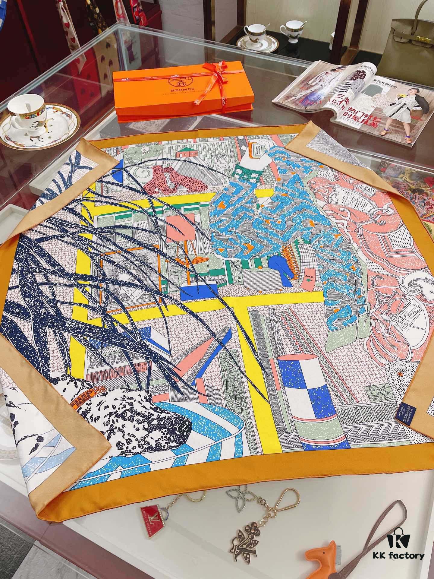 Italian Holiday 90 - Premium Silk Square Scarf, 100% High-Grade Twill Silk, 90cm x 90cm