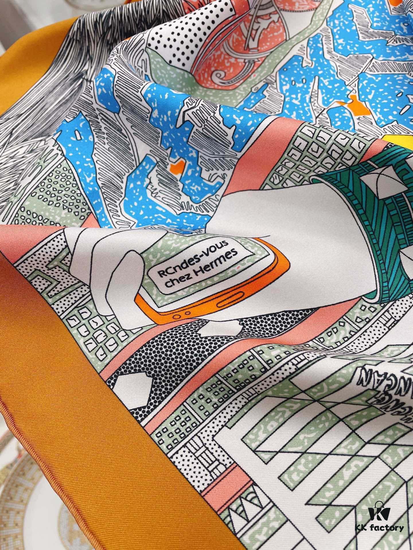 Italian Holiday 90 - Premium Silk Square Scarf, 100% High-Grade Twill Silk, 90cm x 90cm