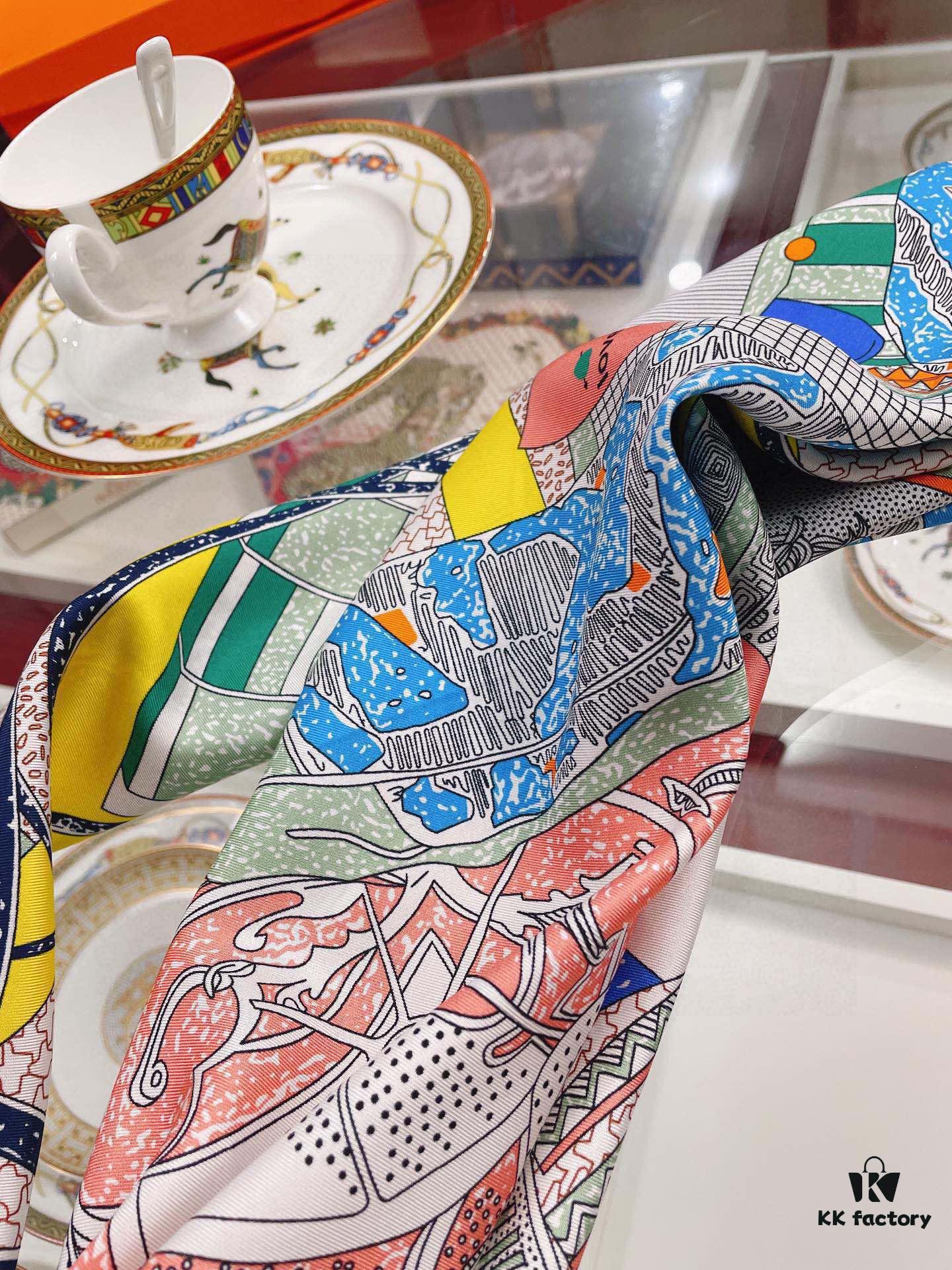 Italian Holiday 90 - Premium Silk Square Scarf, 100% High-Grade Twill Silk, 90cm x 90cm