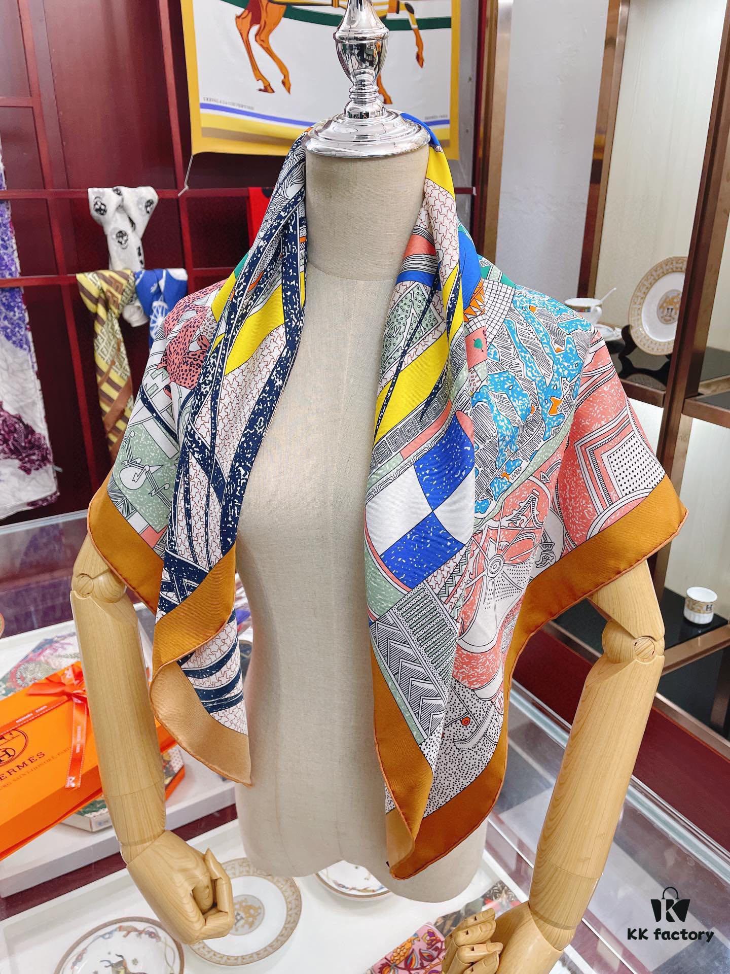 Italian Holiday 90 - Premium Silk Square Scarf, 100% High-Grade Twill Silk, 90cm x 90cm