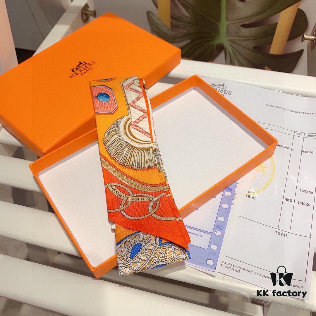 Hermes Twilly with Original Packaging, Rare Original Logo Design, 5*86cm, 100% Silk Twill