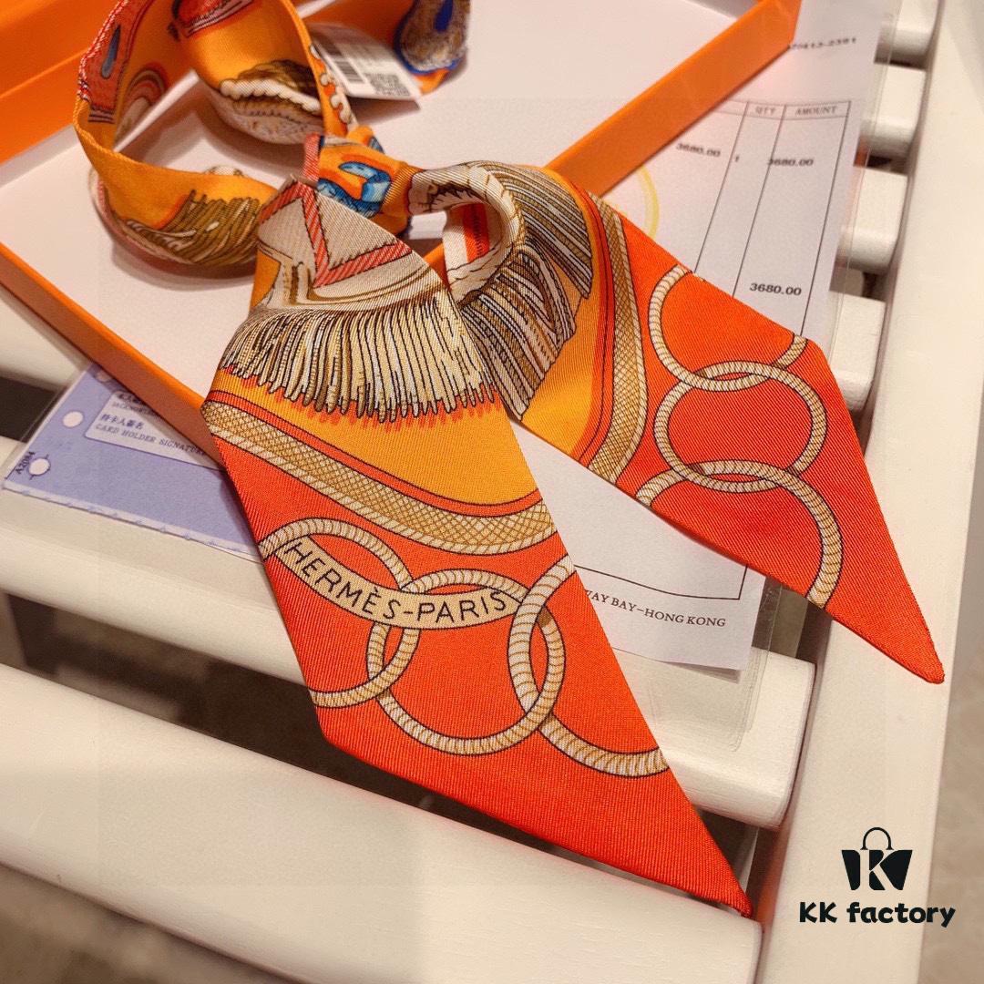 Hermes Twilly with Original Packaging, Rare Original Logo Design, 5*86cm, 100% Silk Twill