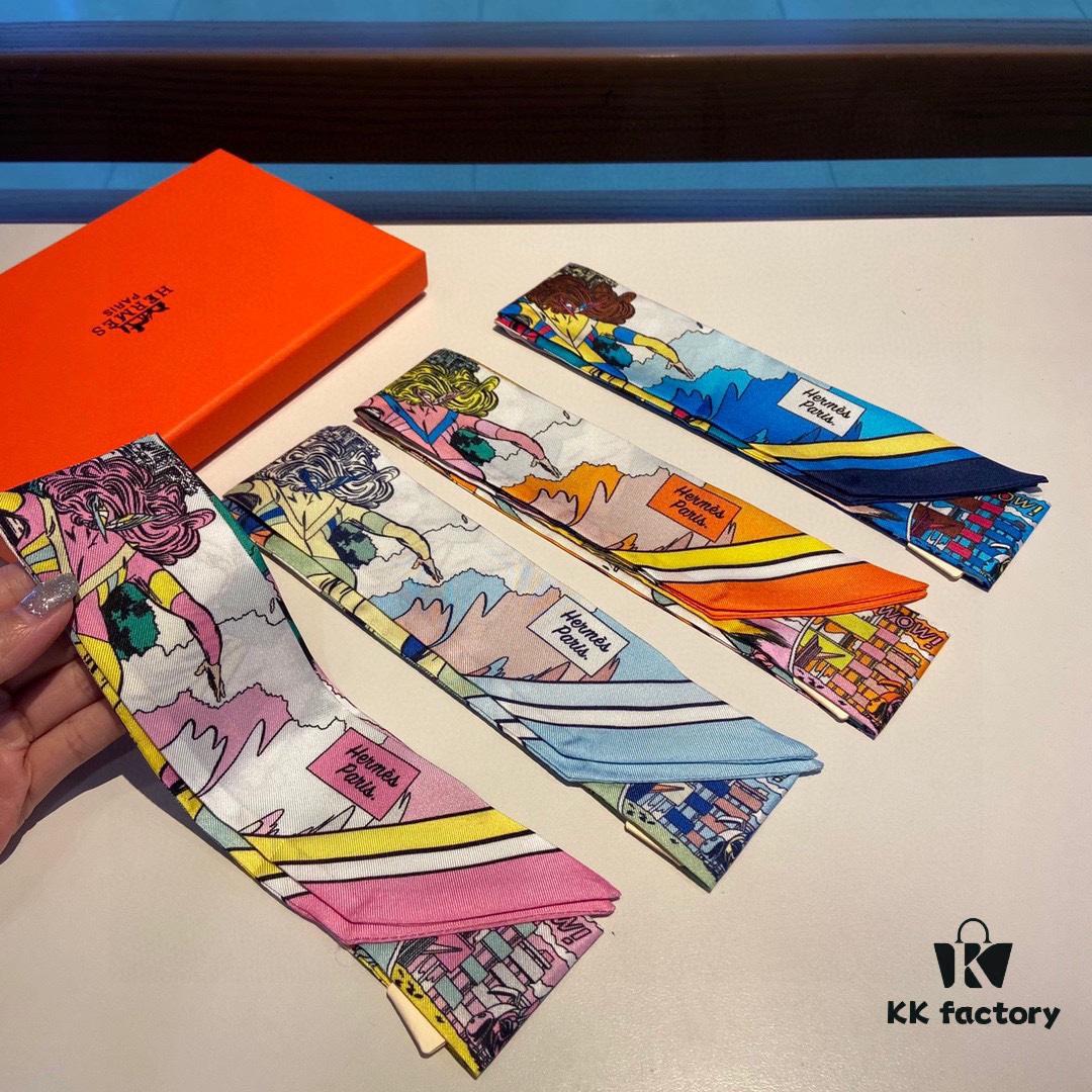 Hermès WOW Silk Hair Band - Dual-Sided Design, 100% Twill Silk, Scarf for Neck, Wrist, Waist or Bag Accessory