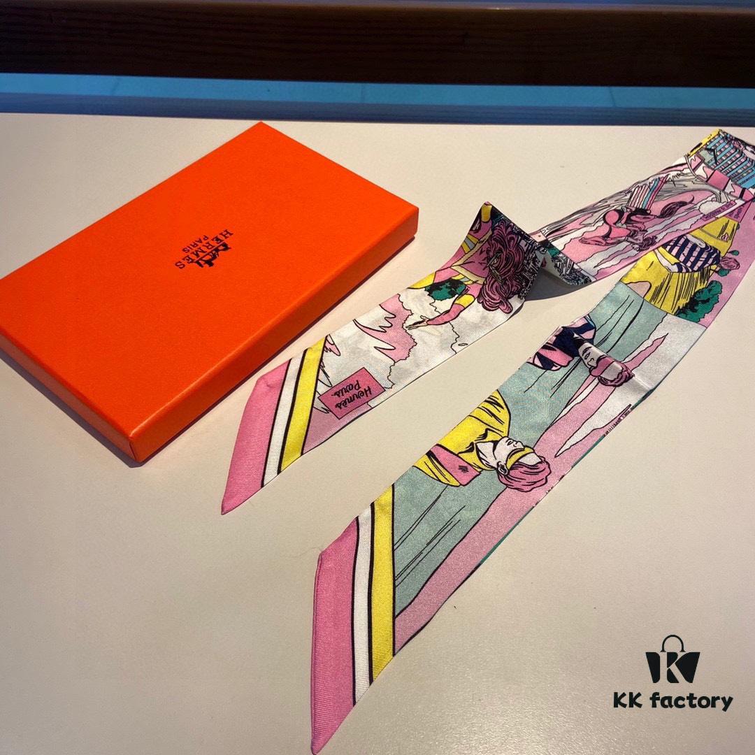 Hermès WOW Silk Hair Band - Dual-Sided Design, 100% Twill Silk, Scarf for Neck, Wrist, Waist or Bag Accessory