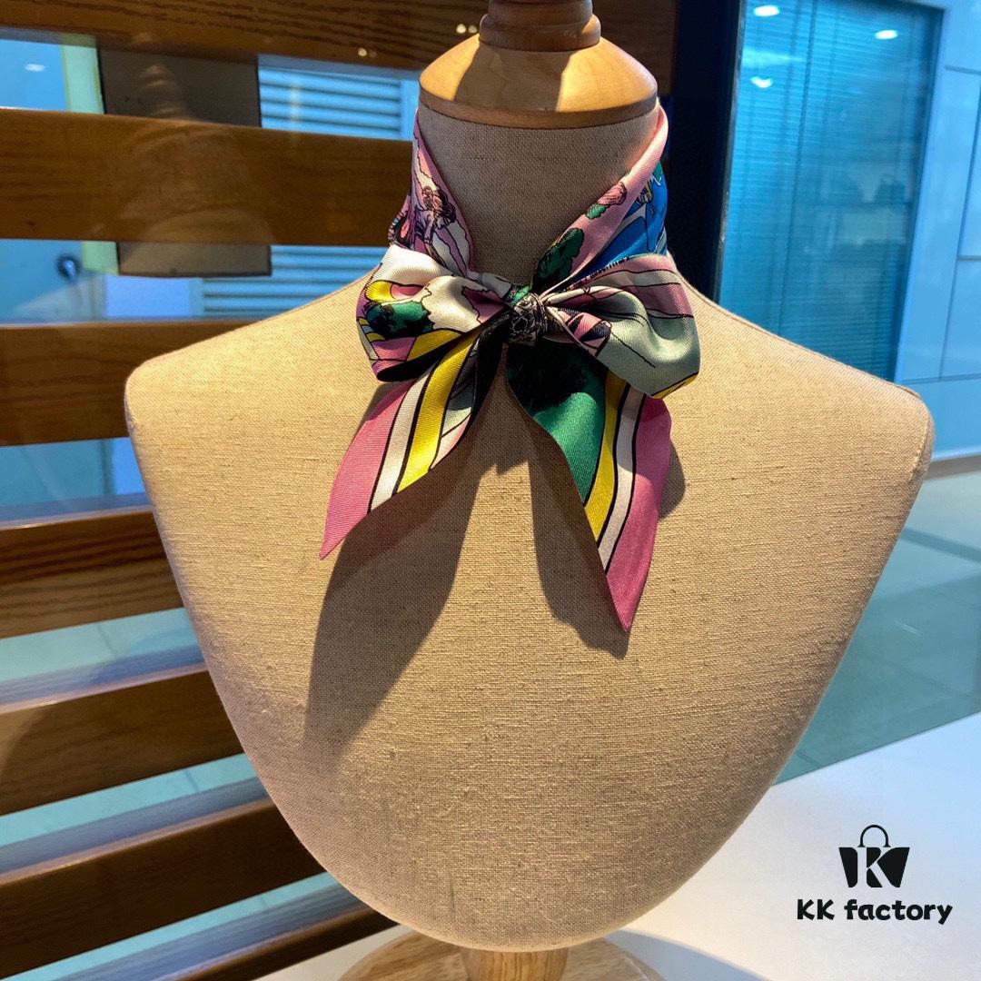 Hermès WOW Silk Hair Band - Dual-Sided Design, 100% Twill Silk, Scarf for Neck, Wrist, Waist or Bag Accessory