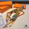 Hermes Branch Song Small Silk Scarf with Packaging, Soft and Skin-Friendly, Stylish Design, Multi-Purpose Use as Hairband, Bag Accessory, or Neck Ribbon, 85×6cm Fringe