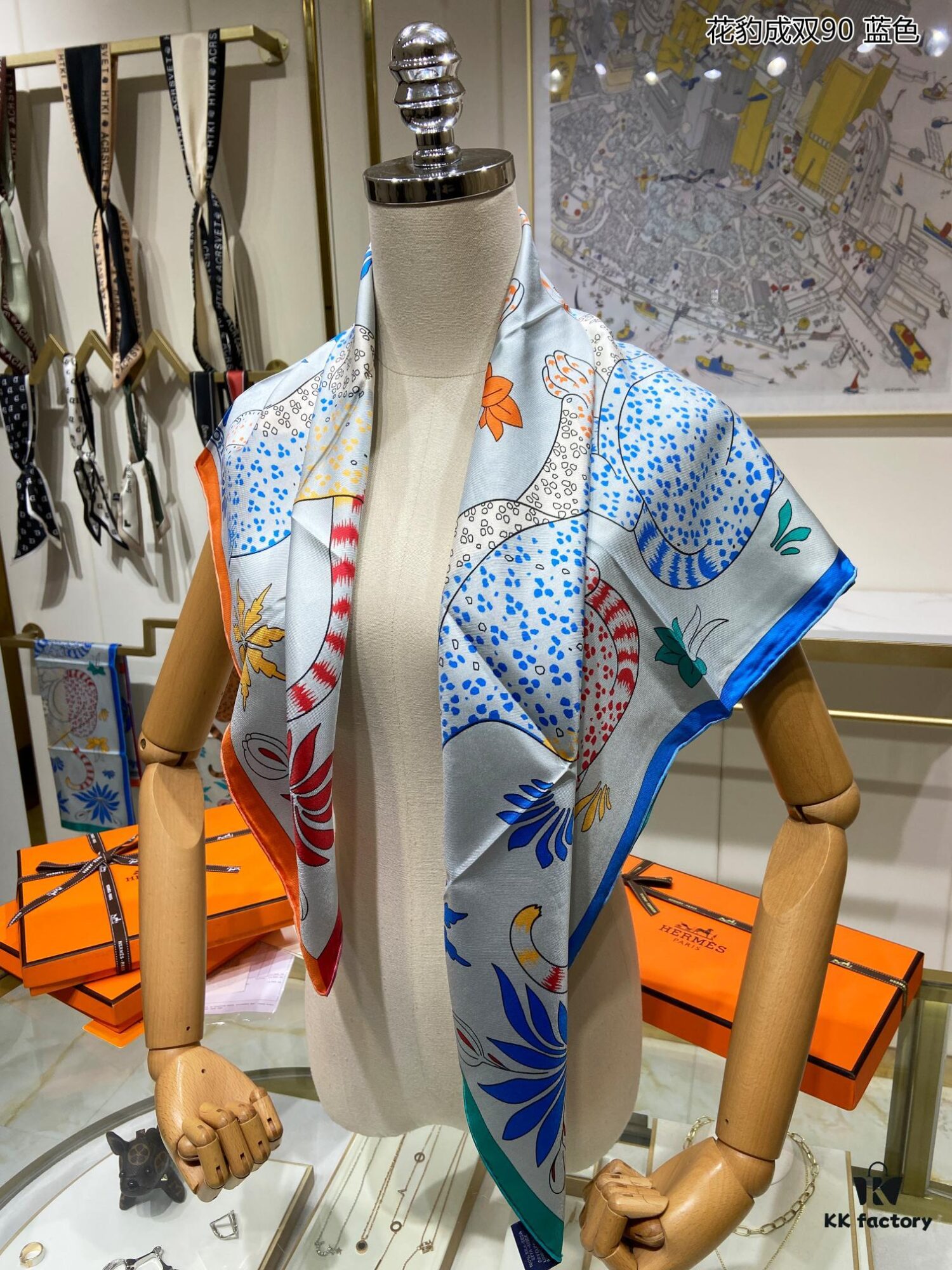 Beautifully Crafted 'Pair of Leopards 90' Pure Silk Scarf, Top-Tier Artisanry, Exceptional Value