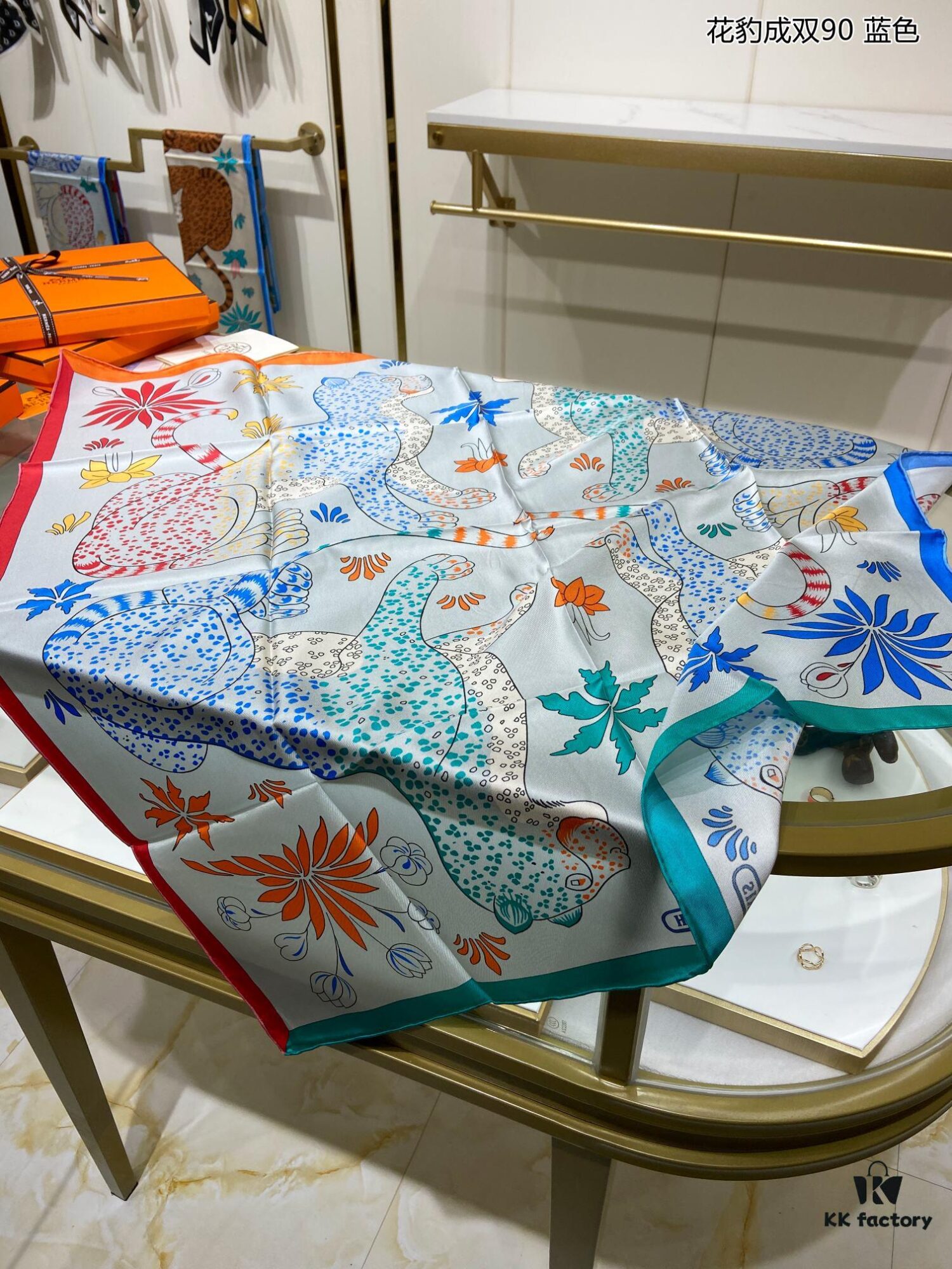 Beautifully Crafted 'Pair of Leopards 90' Pure Silk Scarf, Top-Tier Artisanry, Exceptional Value