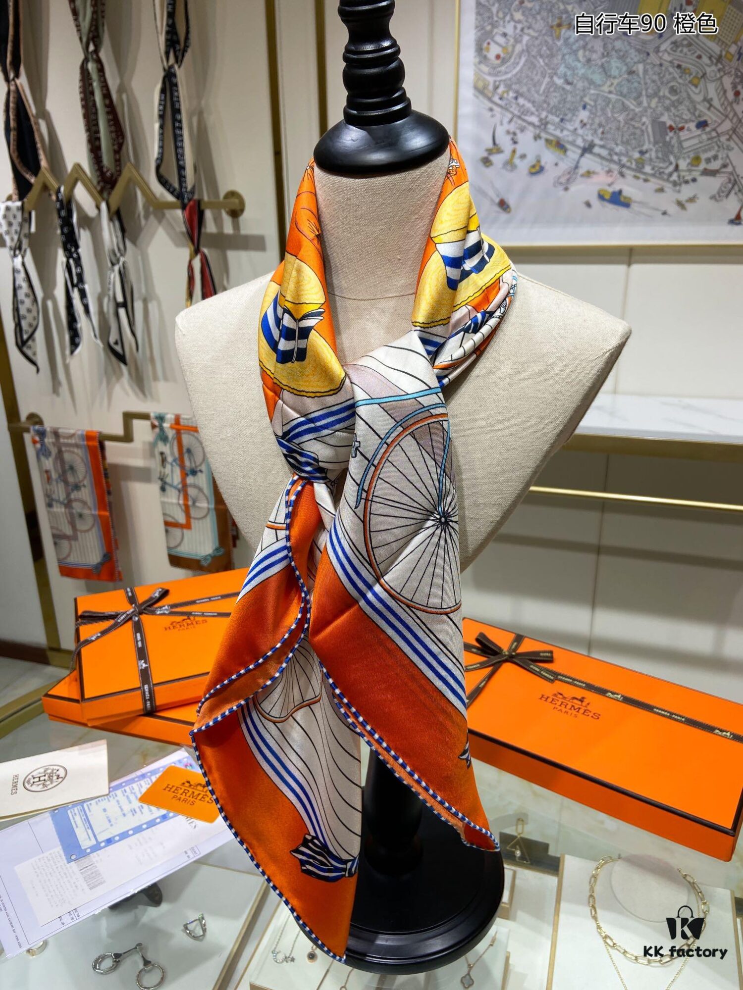 Bicycle 90 Silk Scarf, 100% Twill Silk, 90cm*90cm, Top Craftsmanship Design, Highly Valued by Customers
