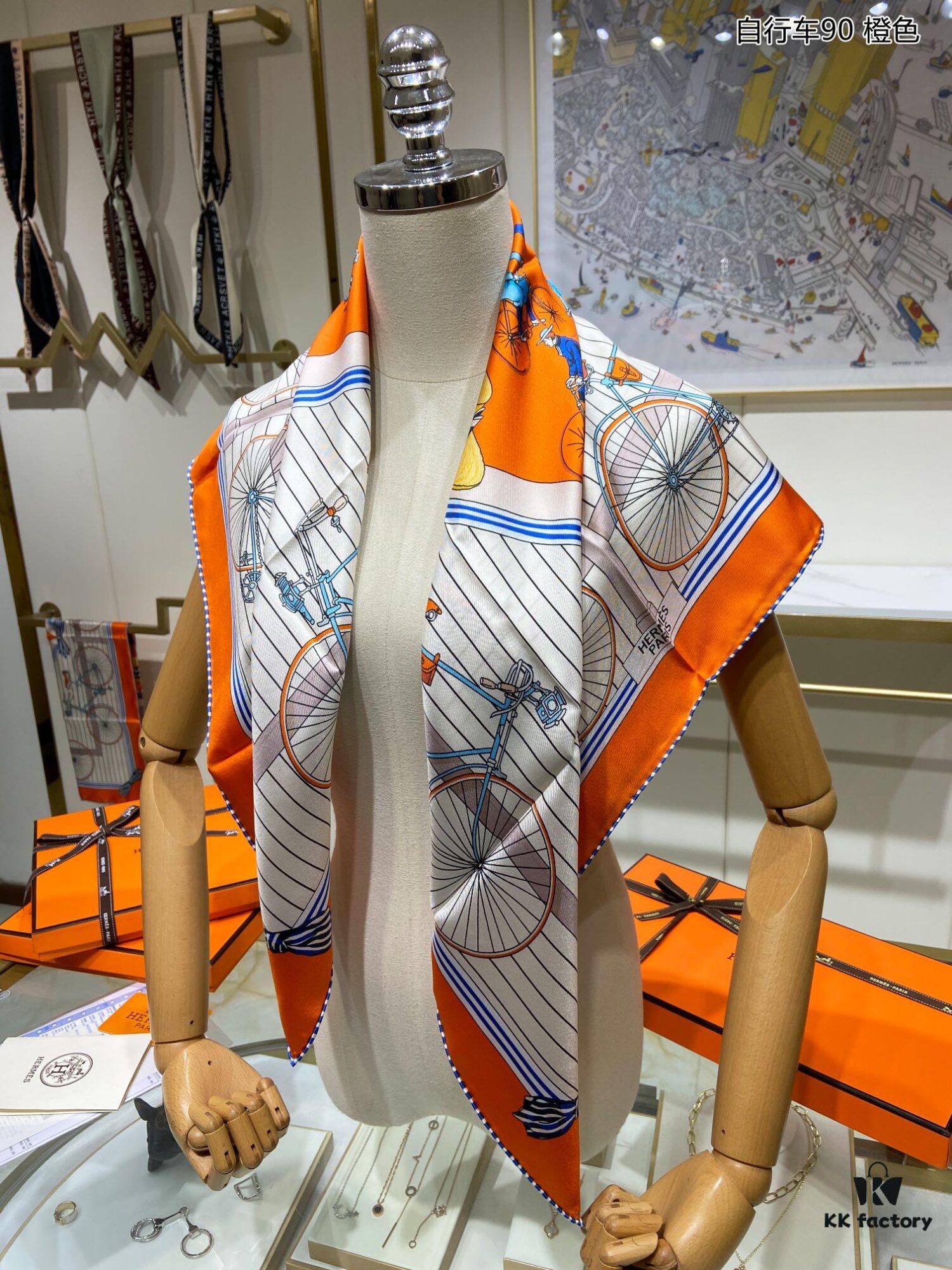 Bicycle 90 Silk Scarf, 100% Twill Silk, 90cm*90cm, Top Craftsmanship Design, Highly Valued by Customers