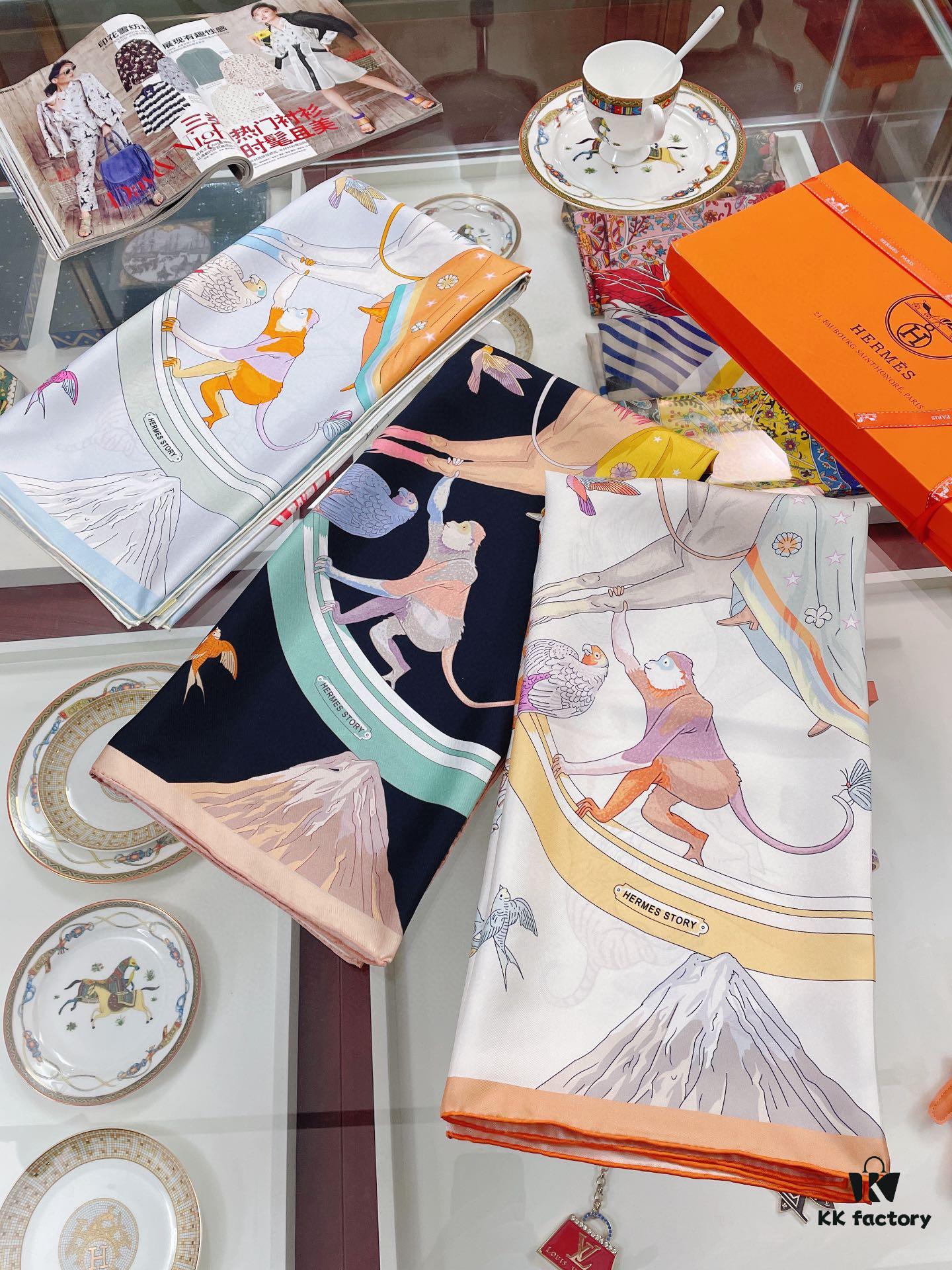 Hermès-style Silk Square Scarf, 100% Premium Twill Silk, 90cm x 90cm, Top Craftsmanship, Exceptional Value