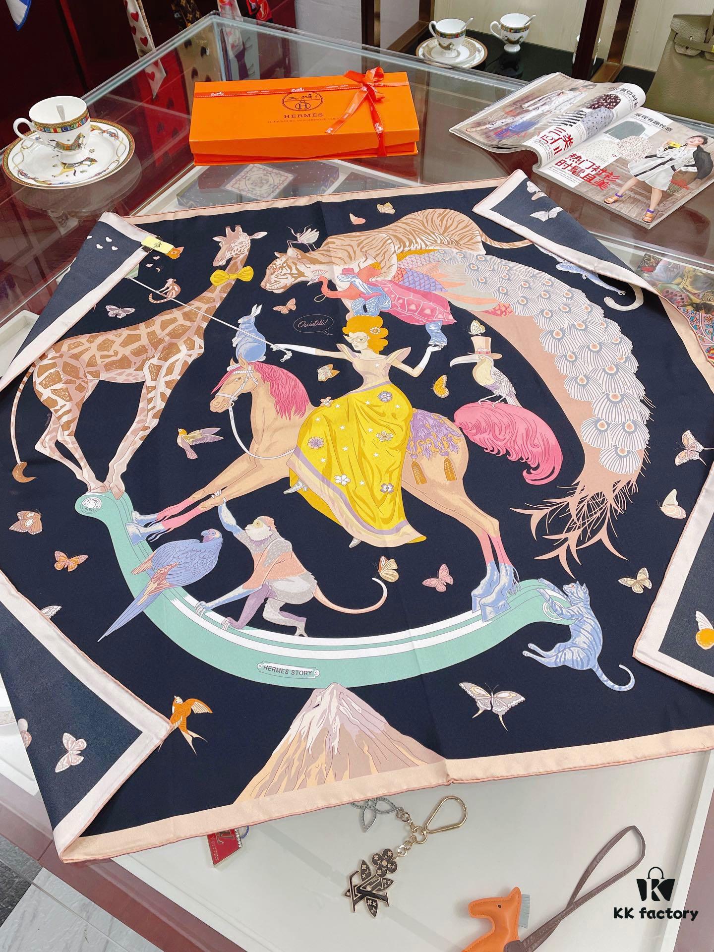 Hermès-style Silk Square Scarf, 100% Premium Twill Silk, 90cm x 90cm, Top Craftsmanship, Exceptional Value