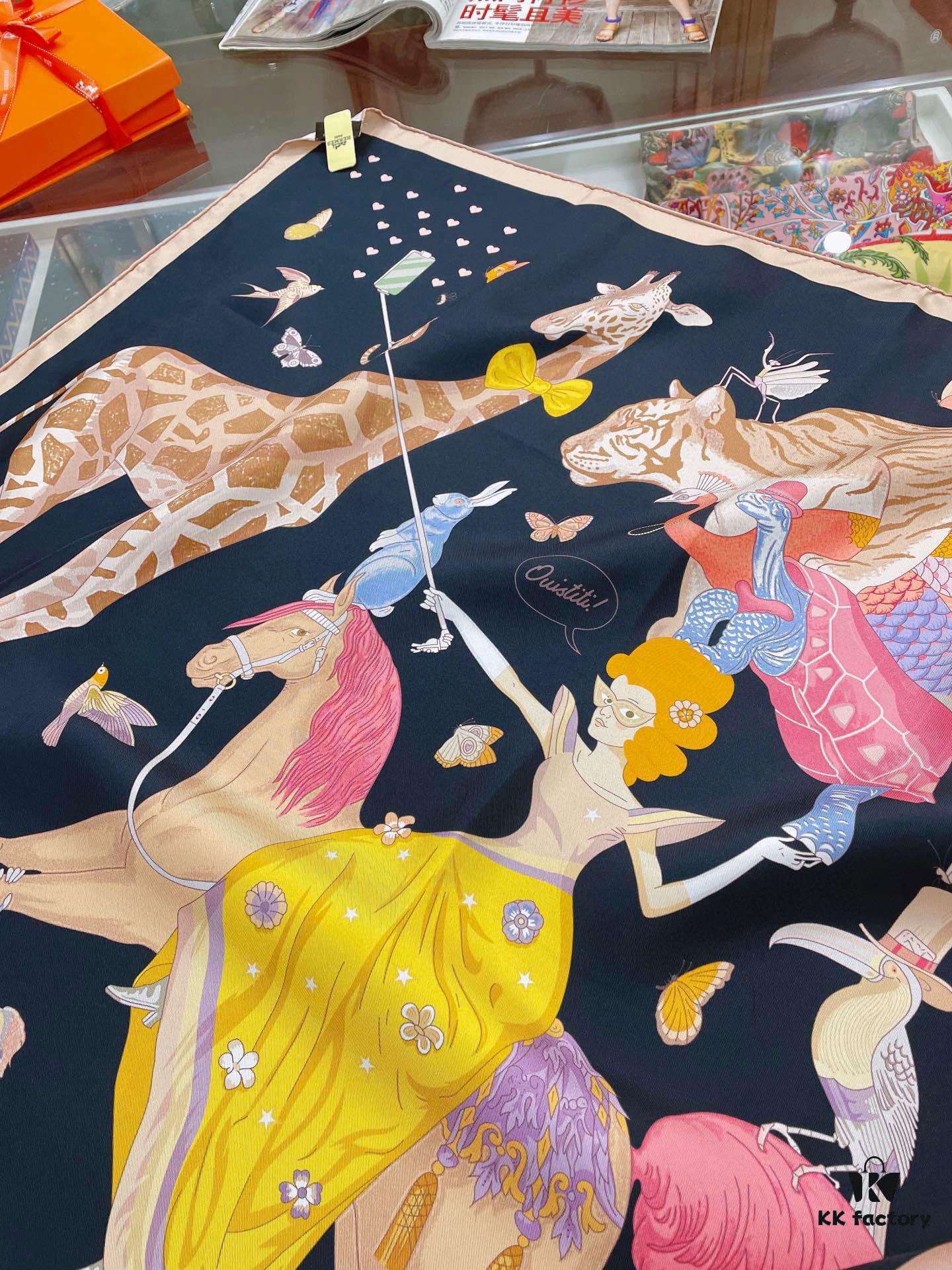 Hermès-style Silk Square Scarf, 100% Premium Twill Silk, 90cm x 90cm, Top Craftsmanship, Exceptional Value