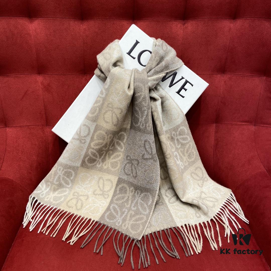 Bestseller LOEWE Unisex Bicolor Checkered Scarf Made Entirely of Anagram Pattern, Retro and Stylish with Super Soft and Comfortable Touch, 90% Wool 10% Cashmere, 40cm x 180cm
