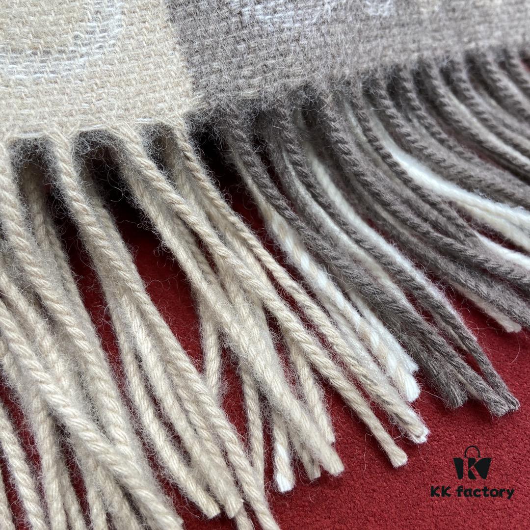 Bestseller LOEWE Unisex Bicolor Checkered Scarf Made Entirely of Anagram Pattern, Retro and Stylish with Super Soft and Comfortable Touch, 90% Wool 10% Cashmere, 40cm x 180cm