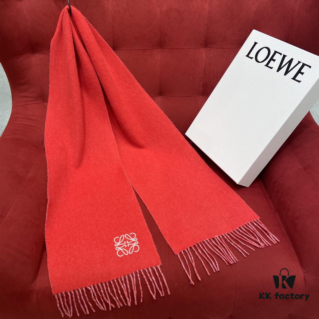 Watermelon Red LOEWE Classic Unisex Scarf – Winter Must-Have – 90% Wool + 10% Cashmere, 30x180cm