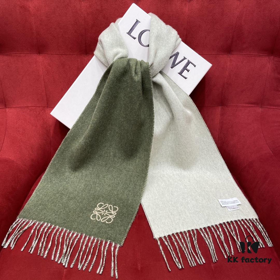 Light Green and Gray Patchwork LOEWE Classic Unisex Scarf – Winter Must-Have – 90% Wool and 10% Cashmere, Warm and Soft, 30x180CM