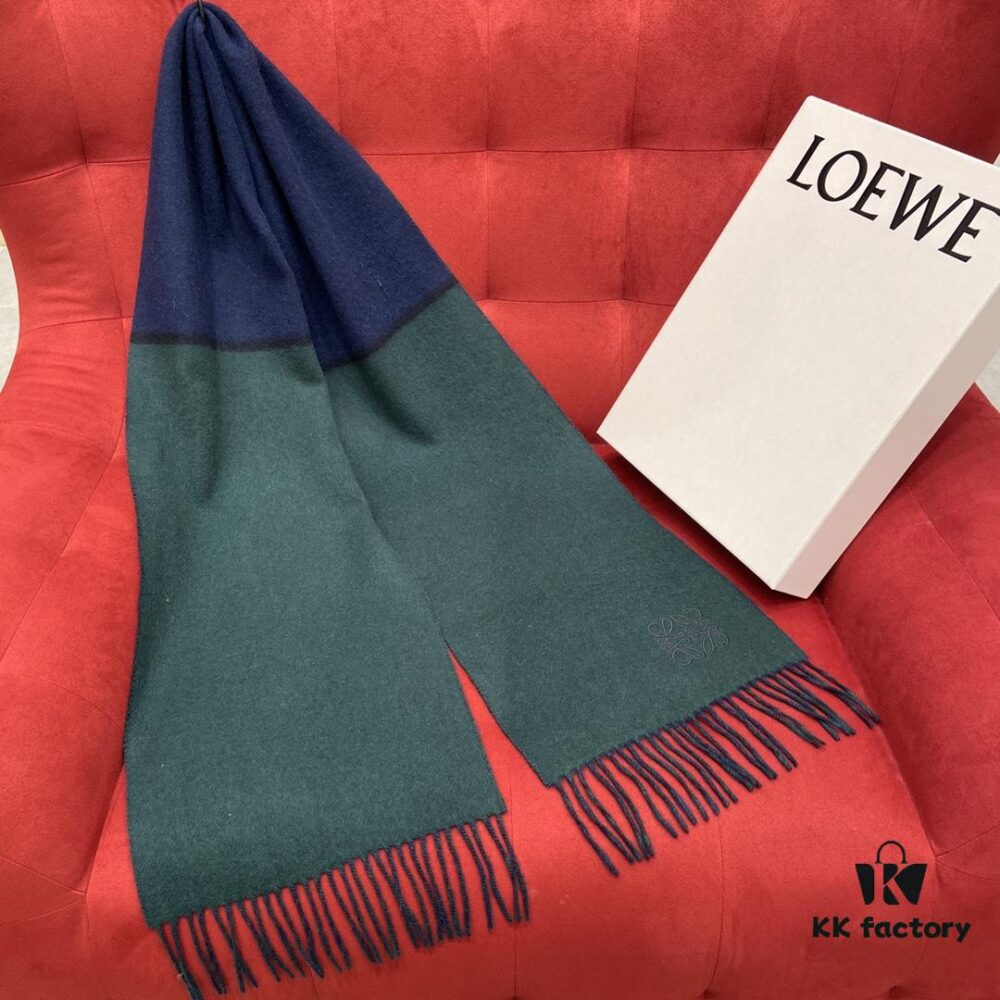 Emerald Green and Blue Combined LOEWE Classic Unisex Scarf – Winter Must-Have – 90% Wool and 10% Cashmere, Warm and Soft, 30*180CM
