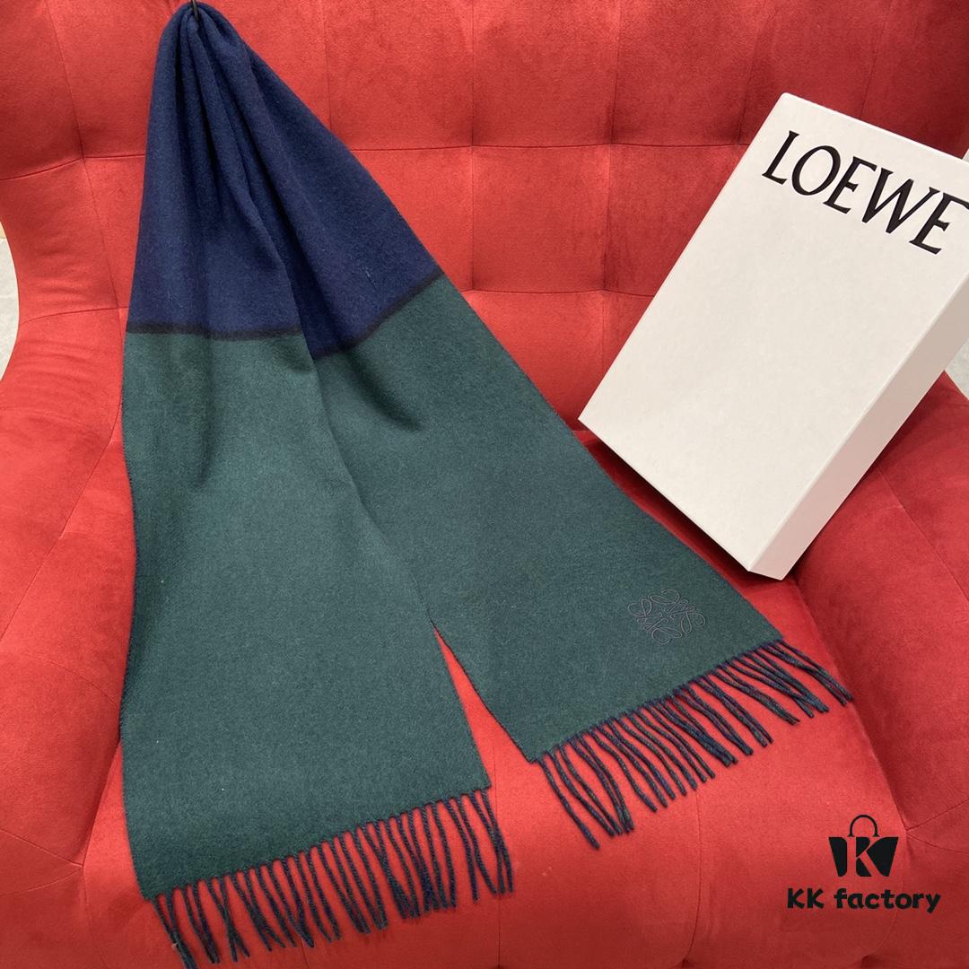 Emerald Green and Blue Combined LOEWE Classic Unisex Scarf – Winter Must-Have – 90% Wool and 10% Cashmere, Warm and Soft, 30*180CM