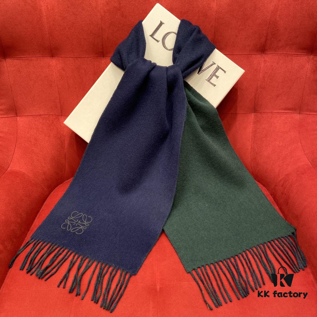 Emerald Green and Blue Combined LOEWE Classic Unisex Scarf – Winter Must-Have – 90% Wool and 10% Cashmere, Warm and Soft, 30*180CM