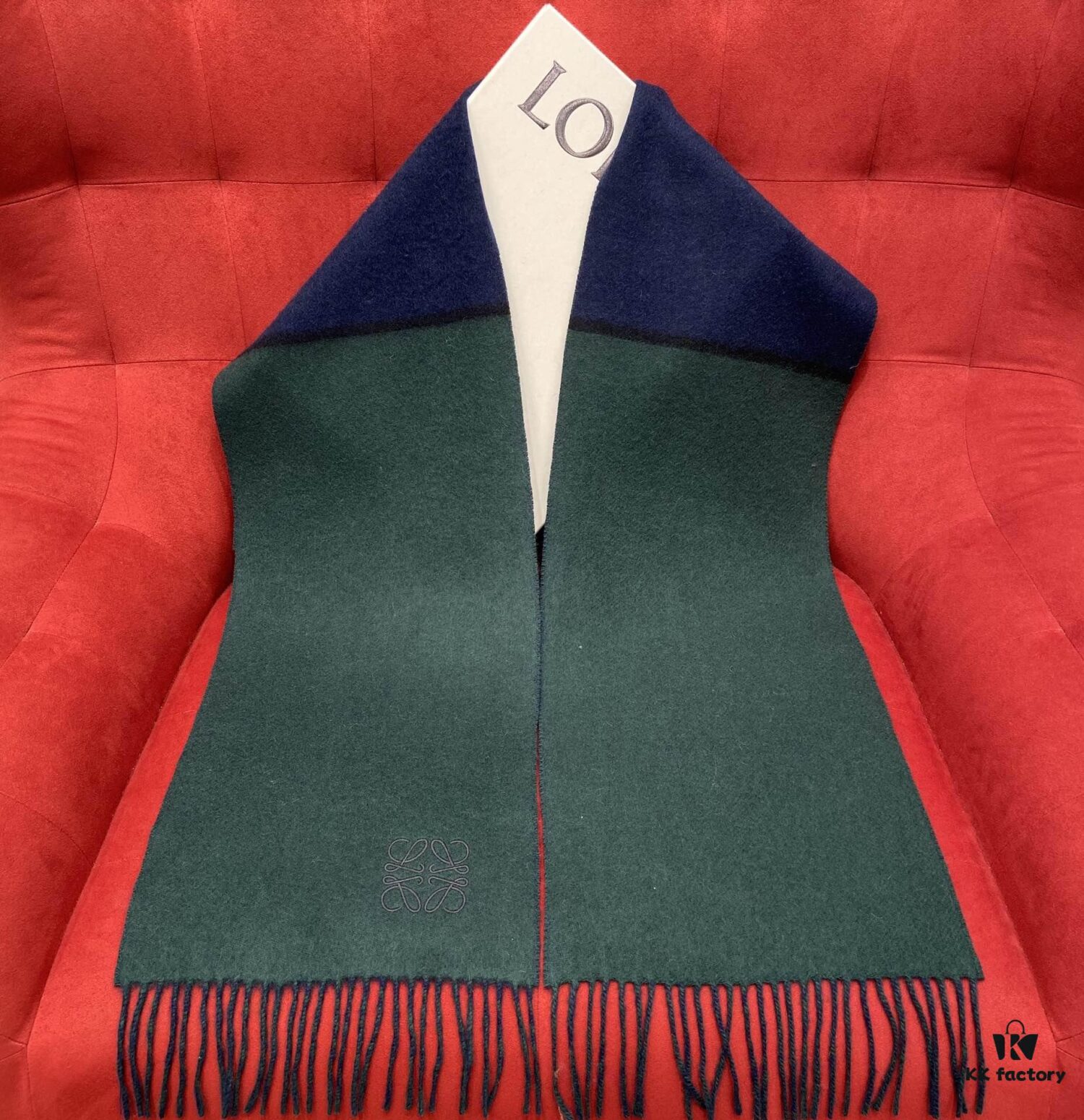 Emerald Green and Blue Combined LOEWE Classic Unisex Scarf – Winter Must-Have – 90% Wool and 10% Cashmere, Warm and Soft, 30*180CM